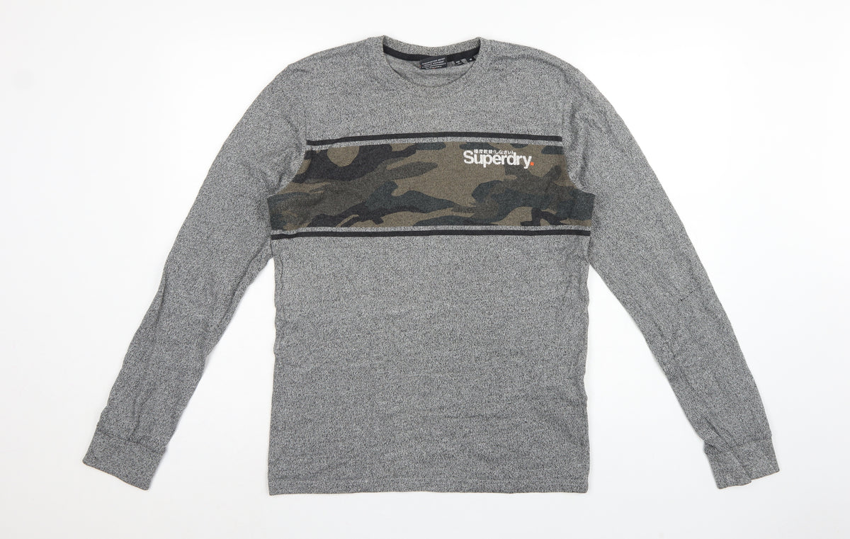 Superdry Men’s Grey M Long Sleeve Camo Logo Crew Neck T-Shirt