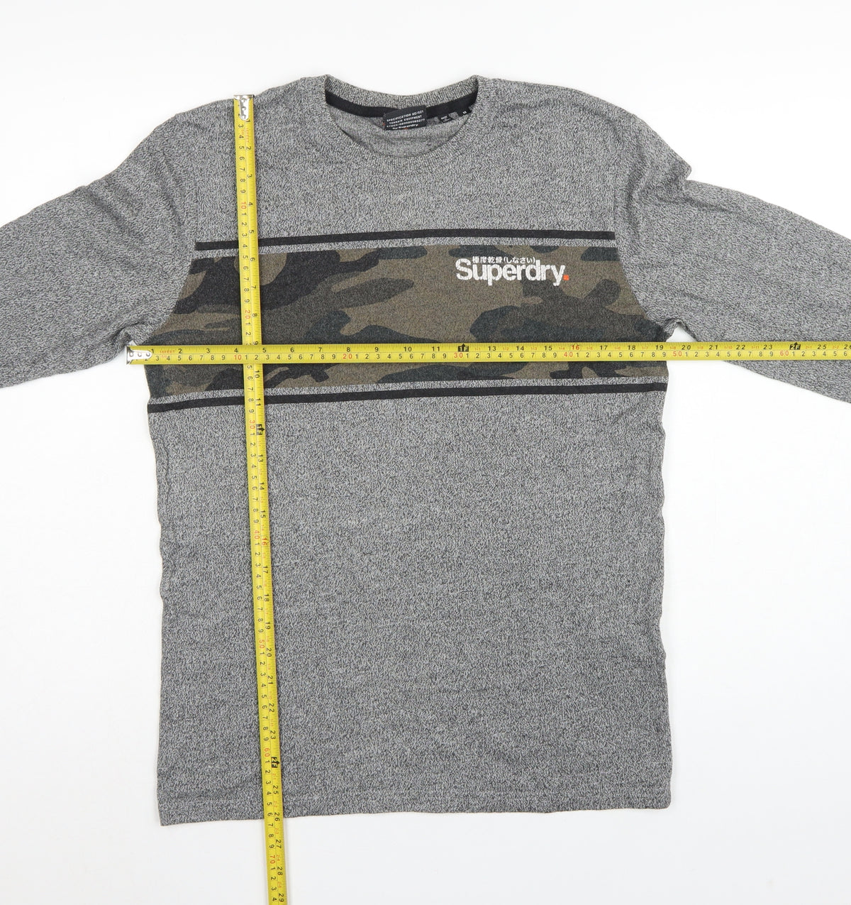 Superdry Men’s Grey M Long Sleeve Camo Logo Crew Neck T-Shirt