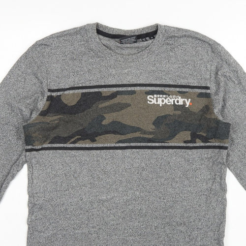 Superdry Men’s Grey M Long Sleeve Camo Logo Crew Neck T-Shirt