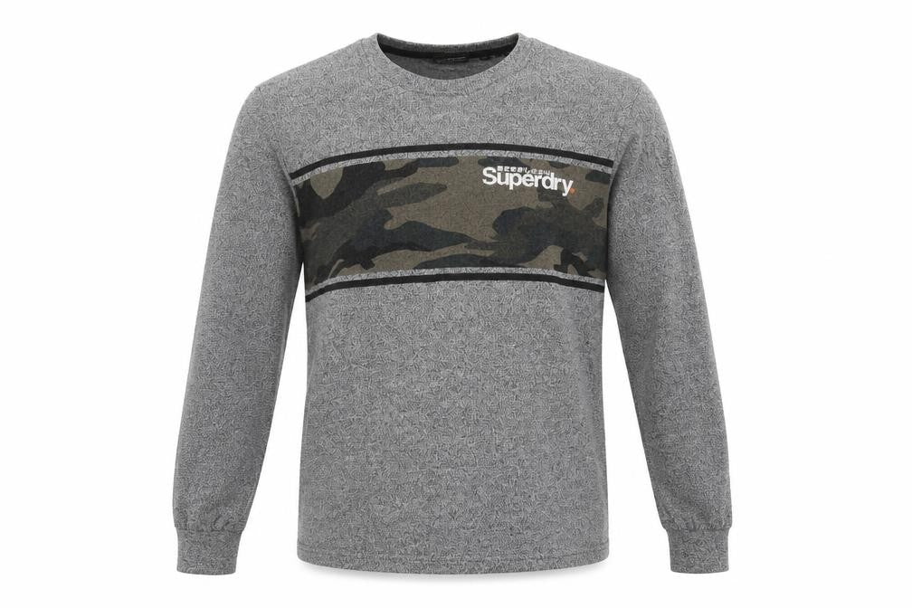 Superdry Men’s Grey M Long Sleeve Camo Logo Crew Neck T-Shirt