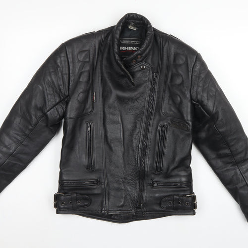 Rhino Women’s Black UK 14 Leather Motorcycle Biker Jacket