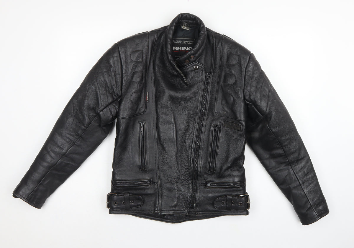 Rhino Women’s Black UK 14 Leather Motorcycle Biker Jacket