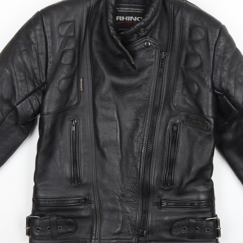 Rhino Women’s Black UK 14 Leather Motorcycle Biker Jacket