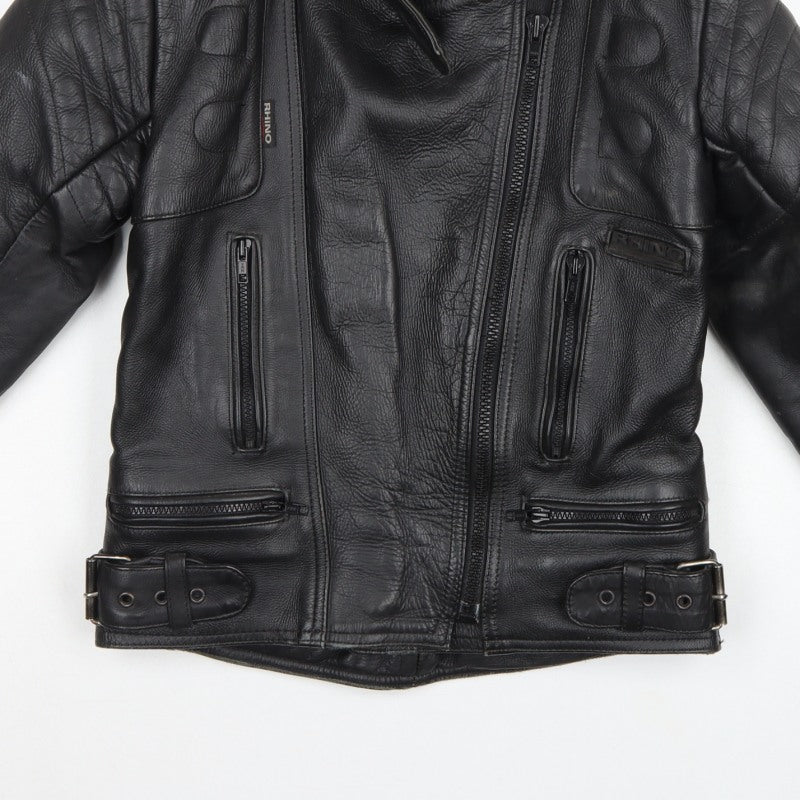 Rhino Women’s Black UK 14 Leather Motorcycle Biker Jacket