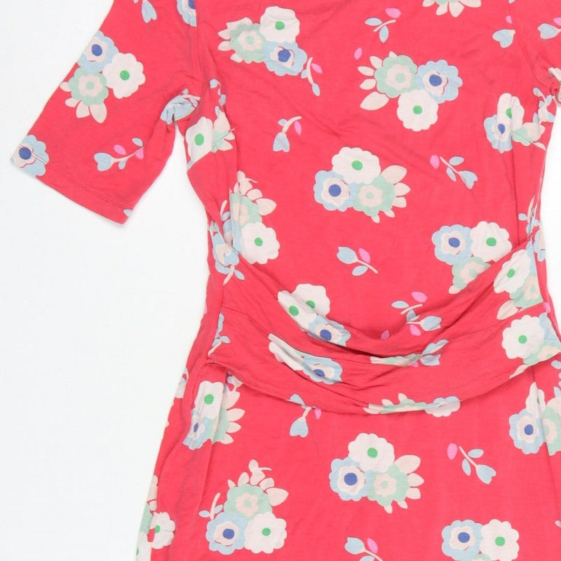 Boden Women Pink Floral UK 12 Midi Sheath Stretch Jersey Dress