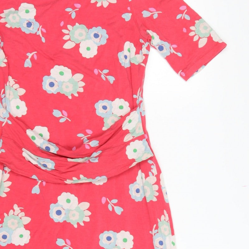 Boden Women Pink Floral UK 12 Midi Sheath Stretch Jersey Dress