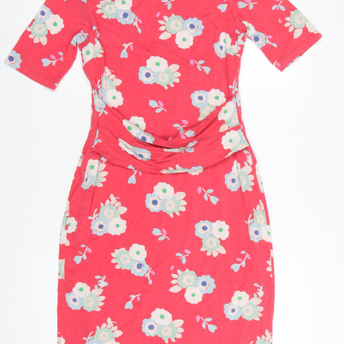 Boden Women Pink Floral UK 12 Midi Sheath Stretch Jersey Dress