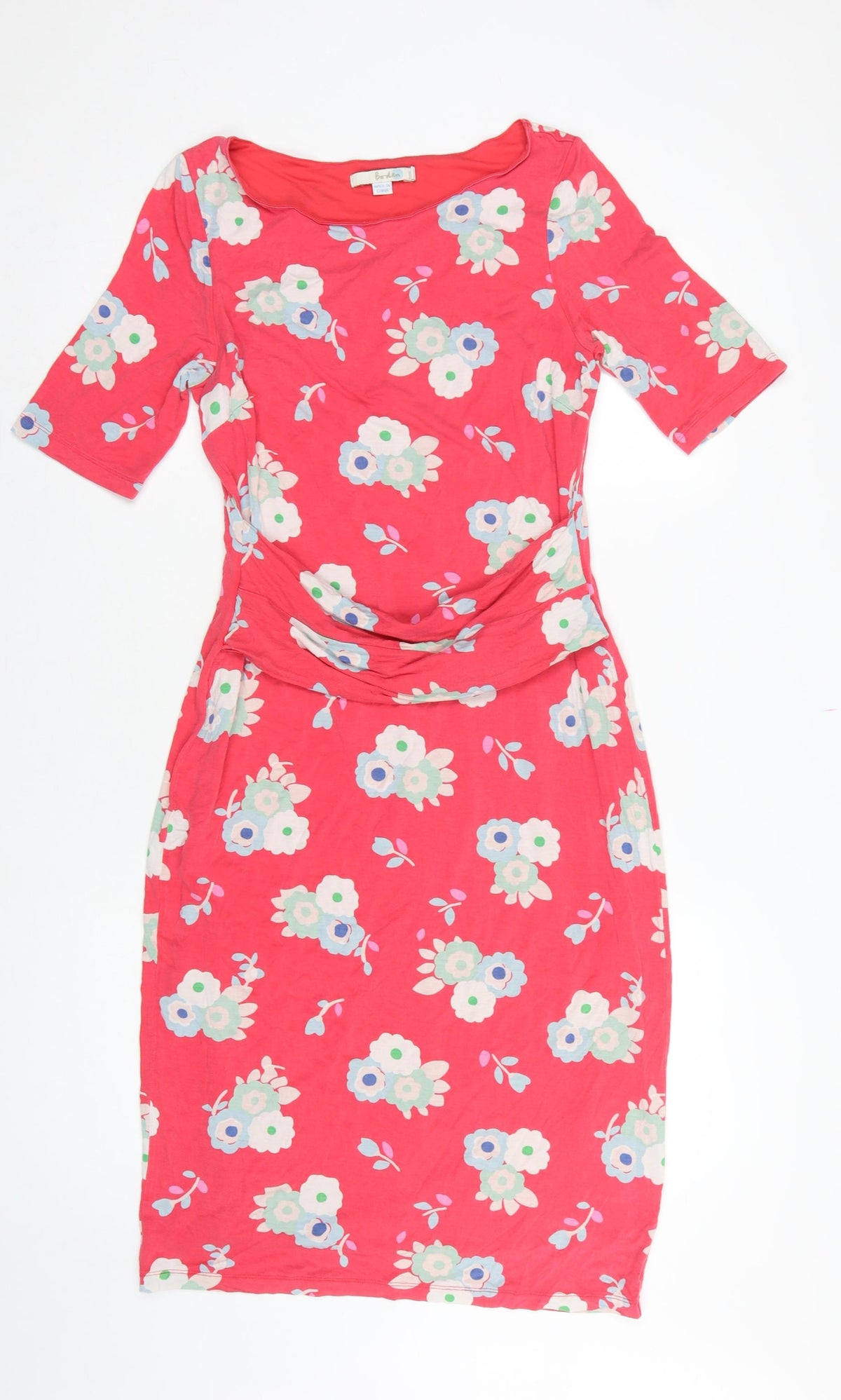 Boden Women Pink Floral UK 12 Midi Sheath Stretch Jersey Dress