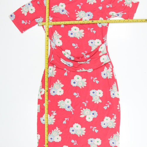 Boden Women Pink Floral UK 12 Midi Sheath Stretch Jersey Dress