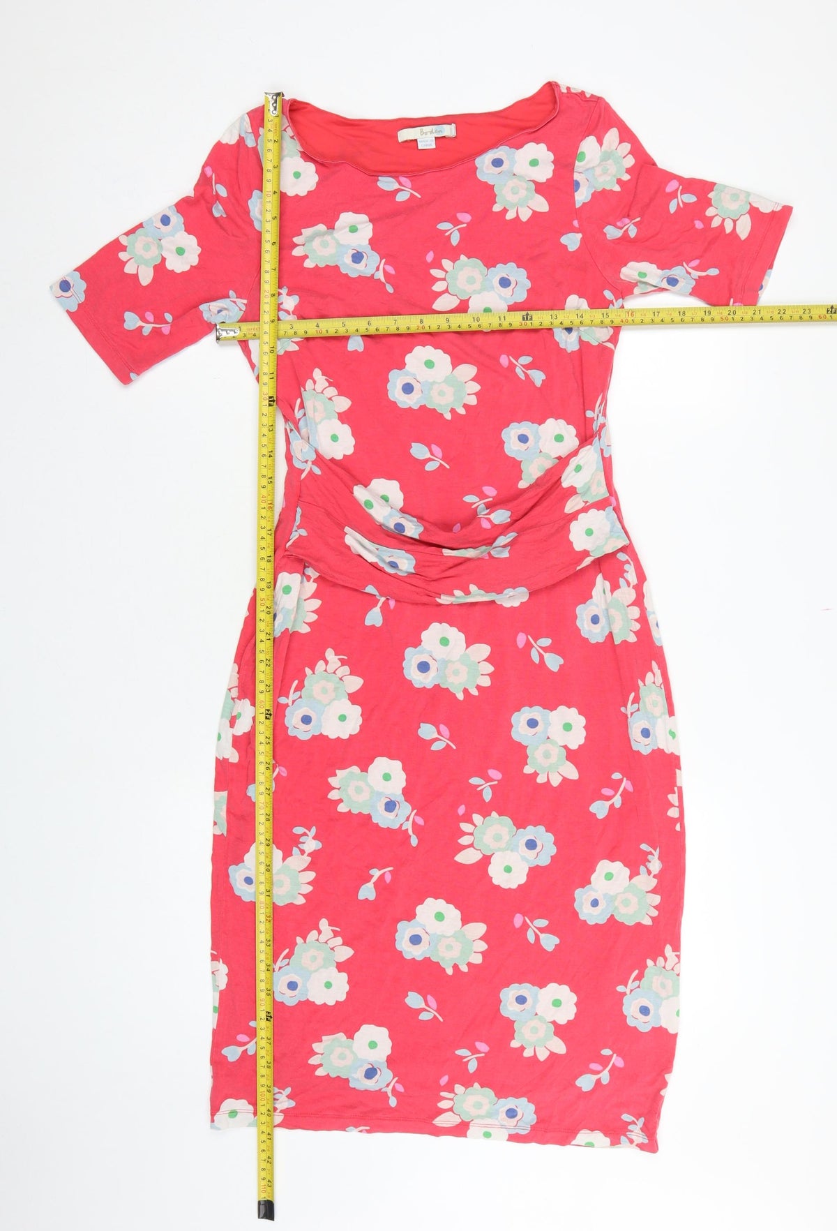 Boden Women Pink Floral UK 12 Midi Sheath Stretch Jersey Dress