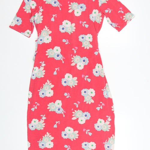 Boden Women Pink Floral UK 12 Midi Sheath Stretch Jersey Dress