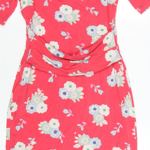 Boden Women Pink Floral UK 12 Midi Sheath Stretch Jersey Dress