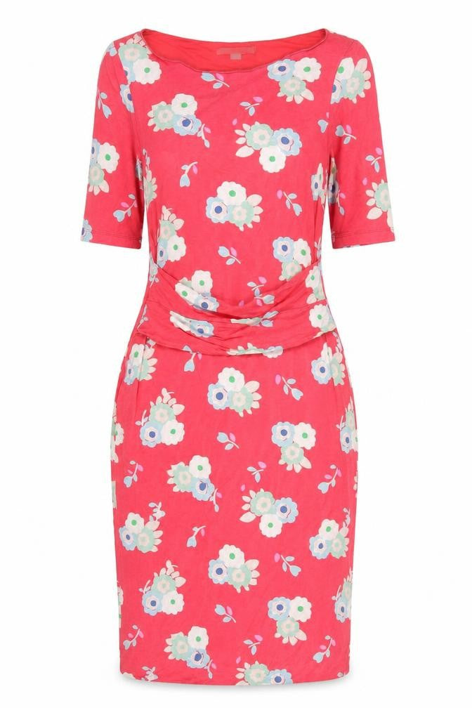 Boden Women Pink Floral UK 12 Midi Sheath Stretch Jersey Dress