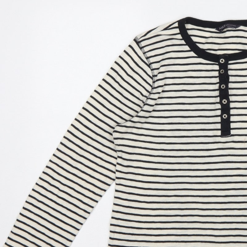 Marks and Spencer Women Multicoloured UK 14 Striped Henley Ringer Top