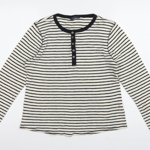 Marks and Spencer Women Multicoloured UK 14 Striped Henley Ringer Top