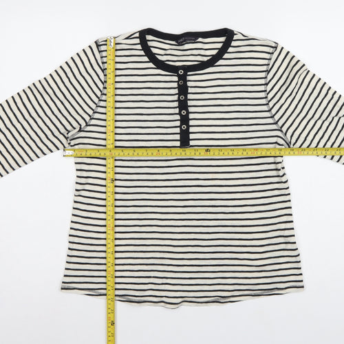 Marks and Spencer Women Multicoloured UK 14 Striped Henley Ringer Top