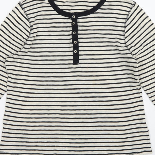 Marks and Spencer Women Multicoloured UK 14 Striped Henley Ringer Top