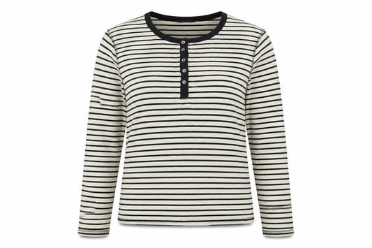 Marks and Spencer Women Multicoloured UK 14 Striped Henley Ringer Top