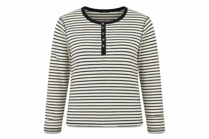 Marks and Spencer Women Multicoloured UK 14 Striped Henley Ringer Top