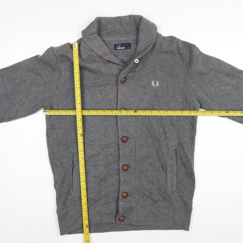 Fred Perry Men’s Grey M Hooded Button Cardigan Sweatshirt Logo