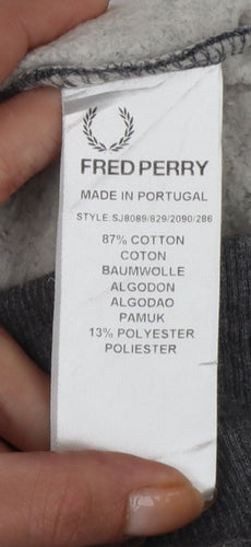 Fred Perry Men’s Grey M Hooded Button Cardigan Sweatshirt Logo