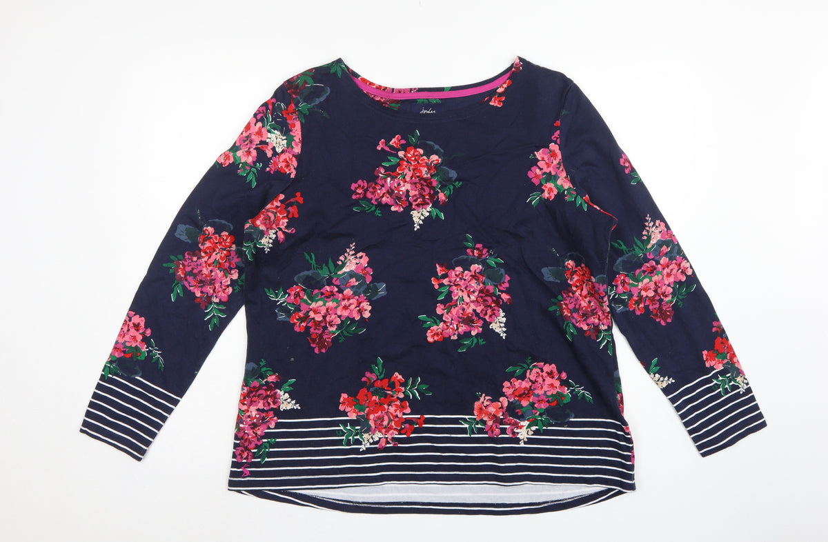 Joules Women’s Blue UK 18 Basic Floral Stripe Long Sleeve T-Shirt