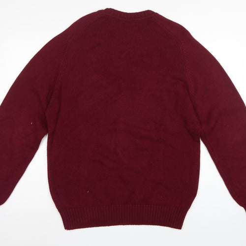 Lands' End Men Red Cotton Crew Neck Pullover Jumper M 38-40