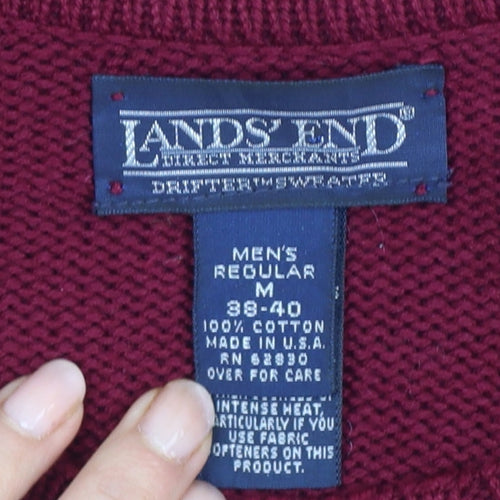 Lands' End Men Red Cotton Crew Neck Pullover Jumper M 38-40