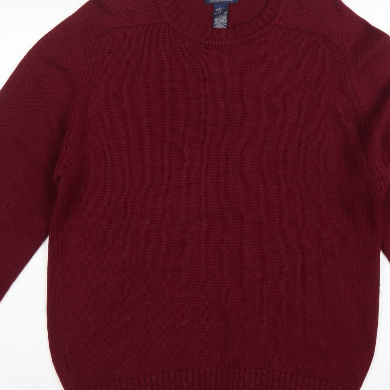 Lands' End Men Red Cotton Crew Neck Pullover Jumper M 38-40