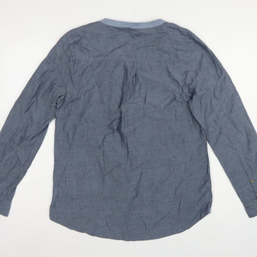 Gap Women Blue Cotton V-Neck Button Long Sleeve Blouse Size M