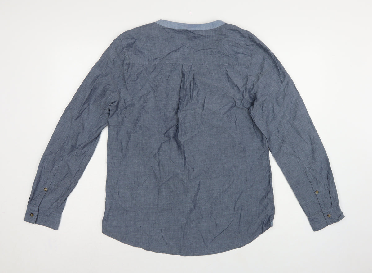 Gap Women Blue Cotton V-Neck Button Long Sleeve Blouse Size M