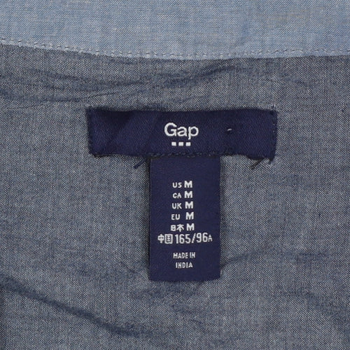Gap Women Blue Cotton V-Neck Button Long Sleeve Blouse Size M