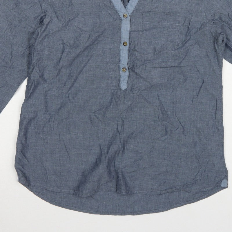 Gap Women Blue Cotton V-Neck Button Long Sleeve Blouse Size M