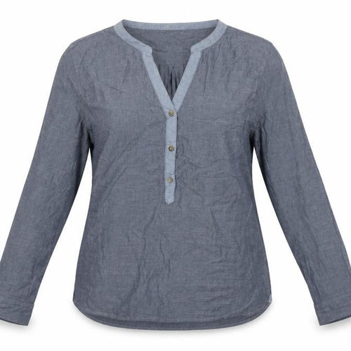 Gap Women Blue Cotton V-Neck Button Long Sleeve Blouse Size M