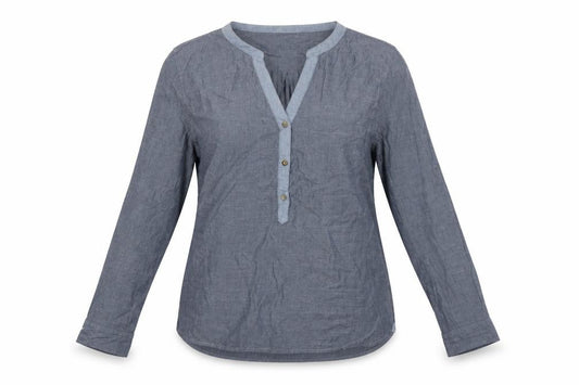 Gap Women Blue Cotton V-Neck Button Long Sleeve Blouse Size M