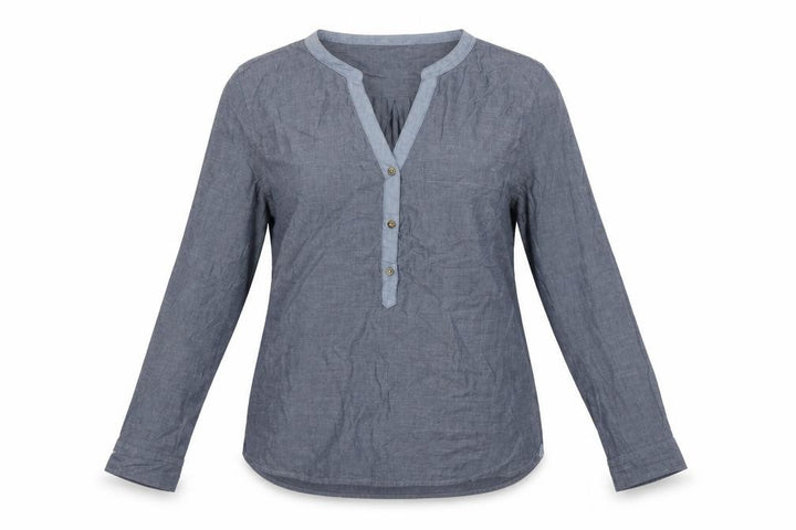 Gap Women Blue Cotton V-Neck Button Long Sleeve Blouse Size M
