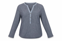 Gap Women Blue Cotton V-Neck Button Long Sleeve Blouse Size M