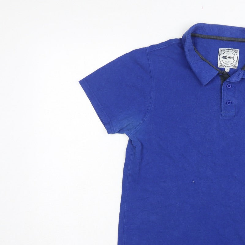 Weird Fish Men's Blue M Organic Cotton Logo Short Sleeve Polo Shirt