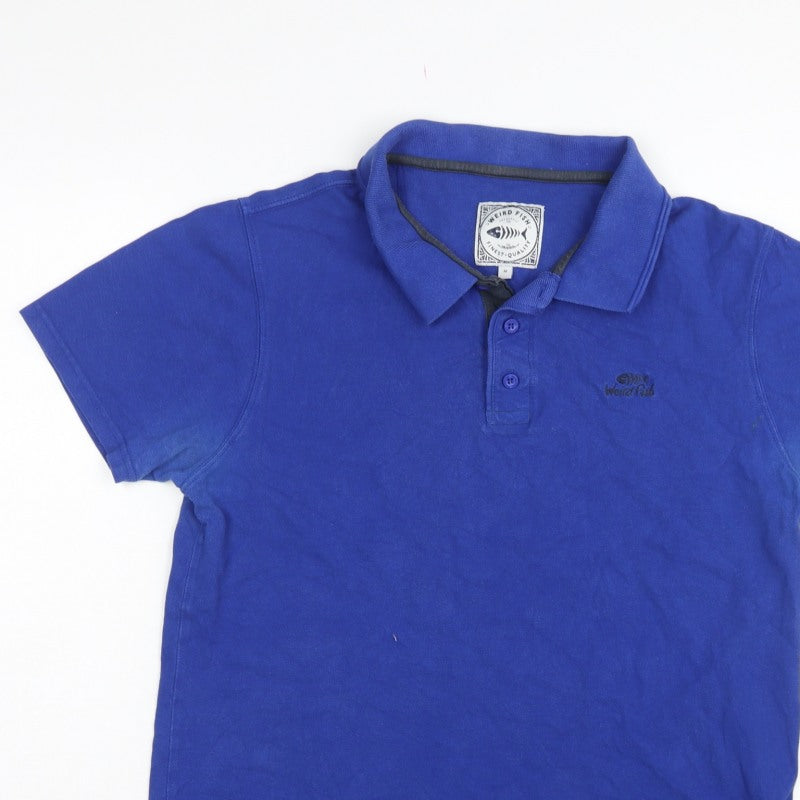 Weird Fish Men's Blue M Organic Cotton Logo Short Sleeve Polo Shirt