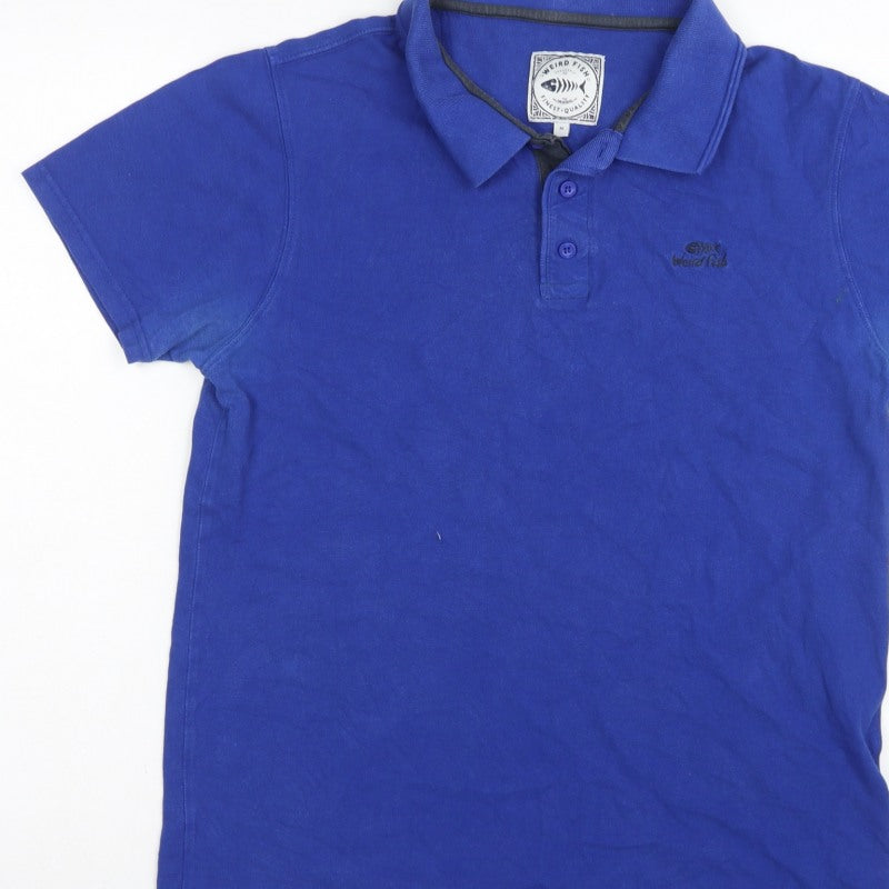 Weird Fish Men's Blue M Organic Cotton Logo Short Sleeve Polo Shirt