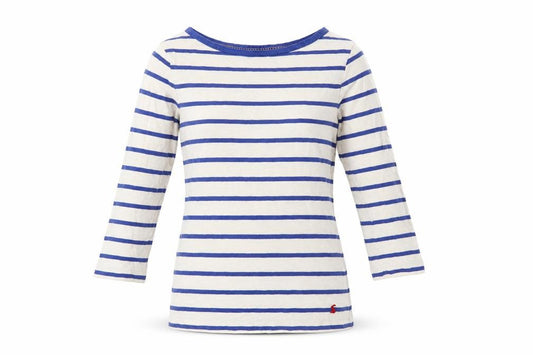 Joules Women's Blue White Stripe UK 10 3/4 Sleeve Cotton T-Shirt