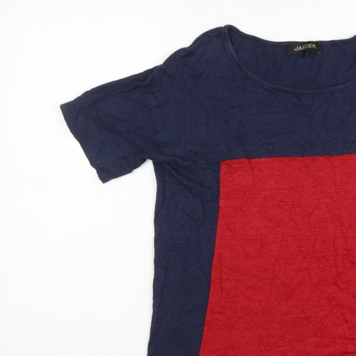 Jaeger Women Navy Red S Linen Colourblock Tunic T-Shirt