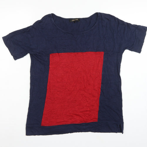 Jaeger Women Navy Red S Linen Colourblock Tunic T-Shirt