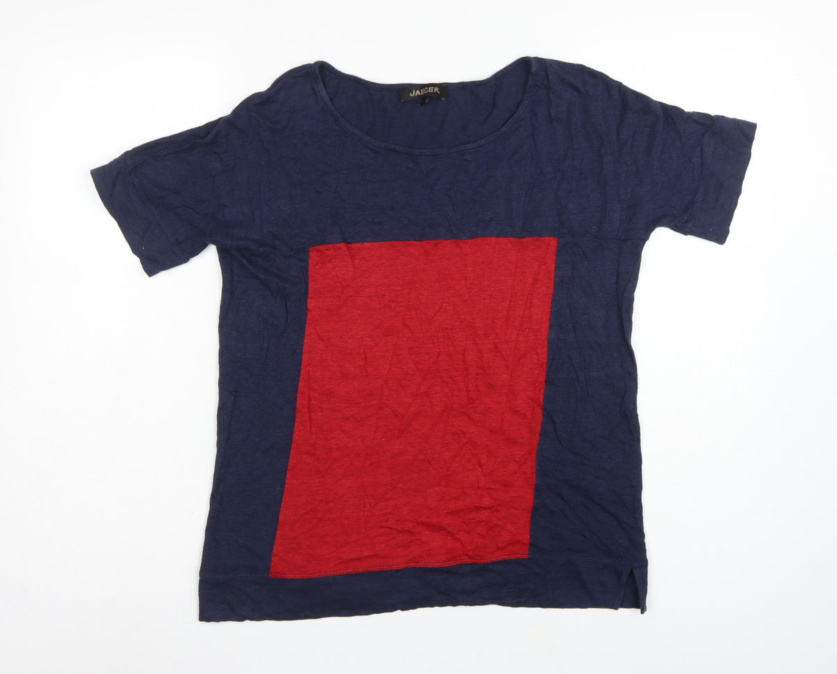 Jaeger Women Navy Red S Linen Colourblock Tunic T-Shirt