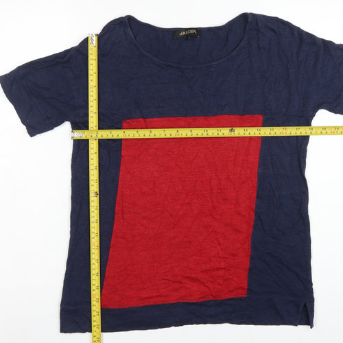 Jaeger Women Navy Red S Linen Colourblock Tunic T-Shirt