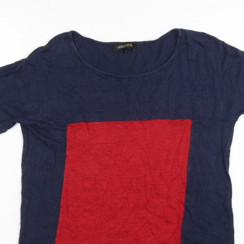 Jaeger Women Navy Red S Linen Colourblock Tunic T-Shirt