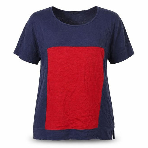 Jaeger Women Navy Red S Linen Colourblock Tunic T-Shirt