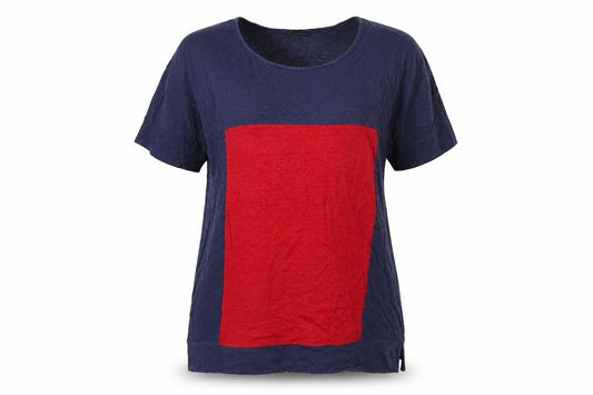 Jaeger Women Navy Red S Linen Colourblock Tunic T-Shirt