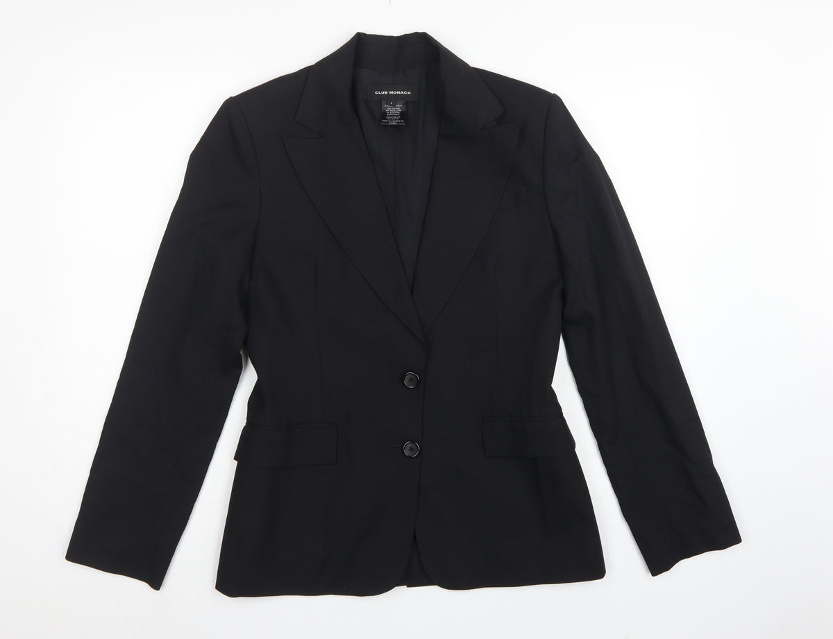 Club Monaco Women’s Black Size 8 Wool Blend Tailored Blazer Jacket