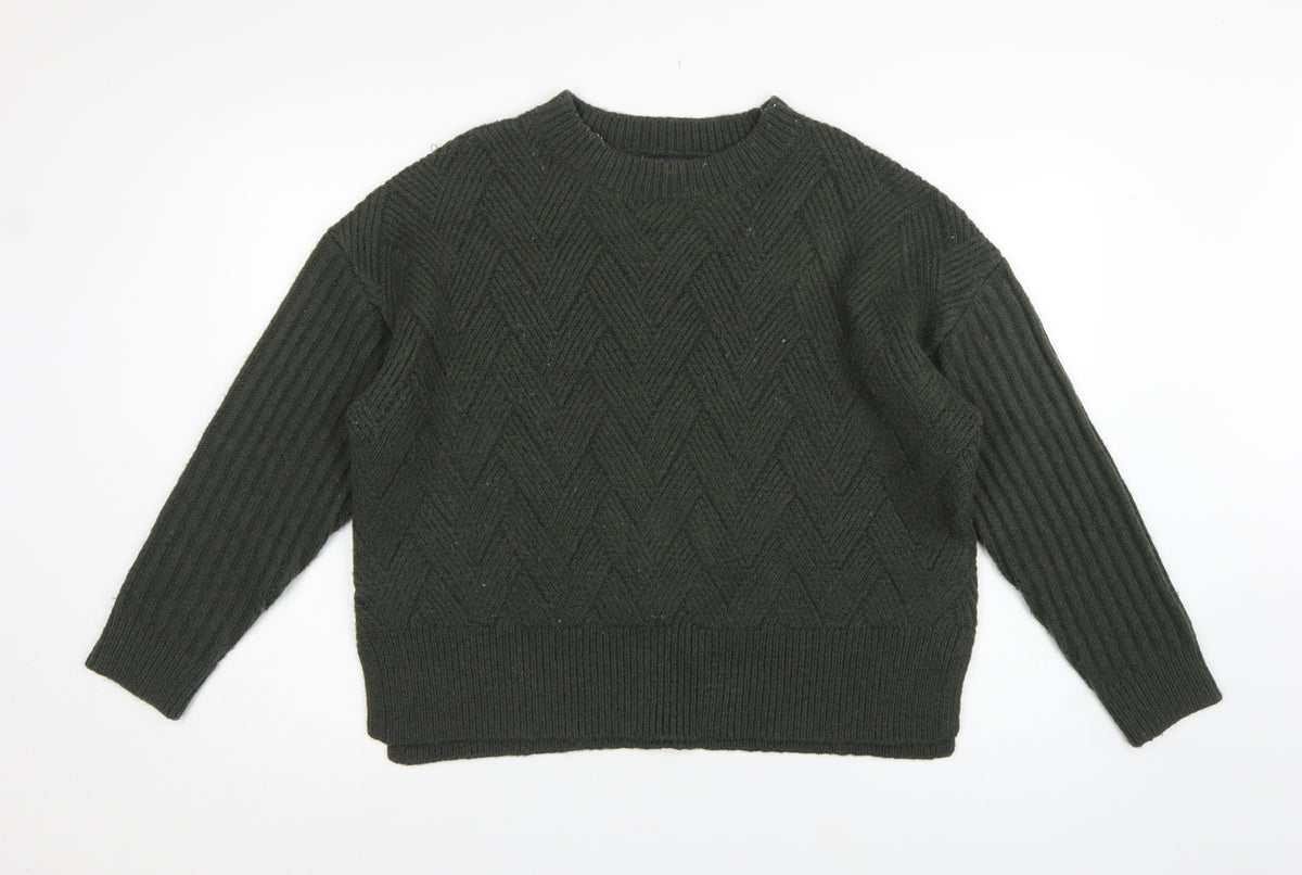 Marks and Spencer Women Green L Chunky Knit Crew Neck Jumper